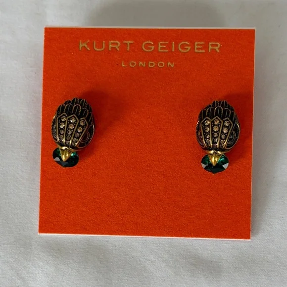 Kurt Geiger Gemstone Eagle Stud Earrings Green Stone NWT - Picture 1 of 7
